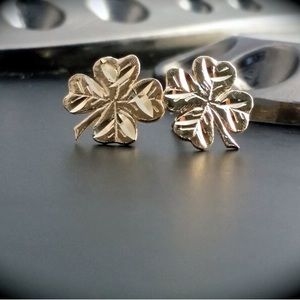 14k solid Gold Four Leaf Clover Lucky Earrings